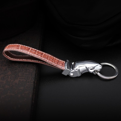 Genuine Crocodile Skin Leopard Head Keychain