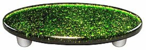 Hot Knobs HK1024-POA Light Metallic Green Oval Glass Cabinet Pull - Al