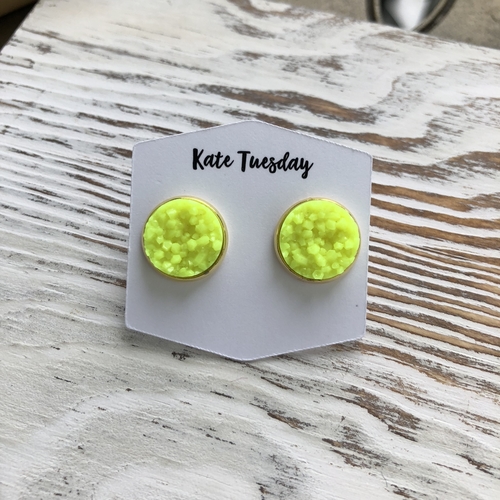 Neon Yellow Druzy Earrings