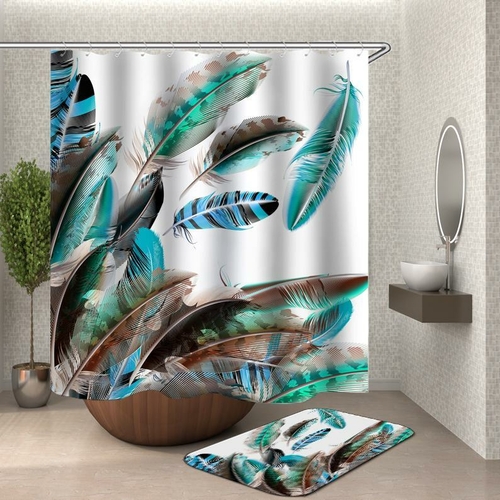 Turquoise Teal Feathers Shower Curtain