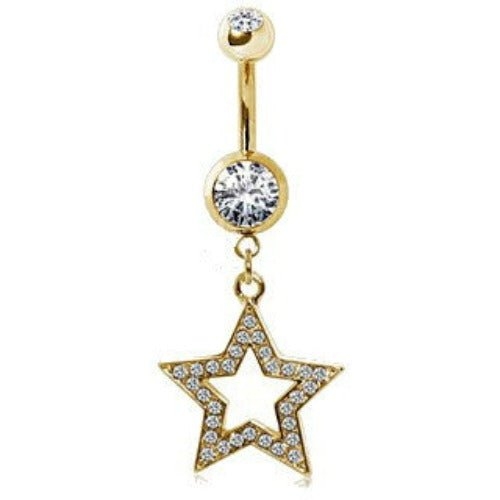 Gold-Plated 316L Surgical Steel Gemmed Star Navel Ring