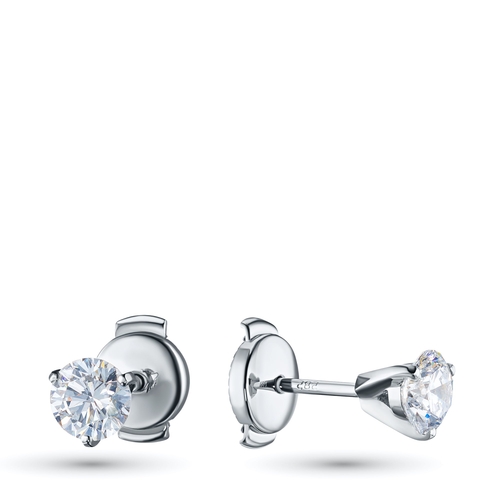 14K White Gold Earring Studs with 2 Round-Cut Lab-Created Diamonds