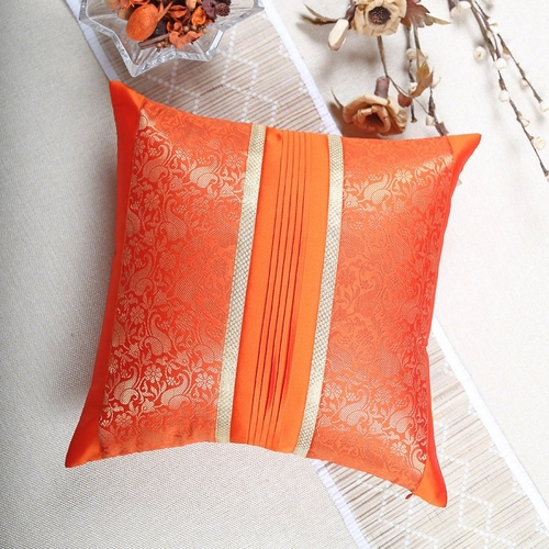 Orange foliage Brocade cushion cover 16"x16"