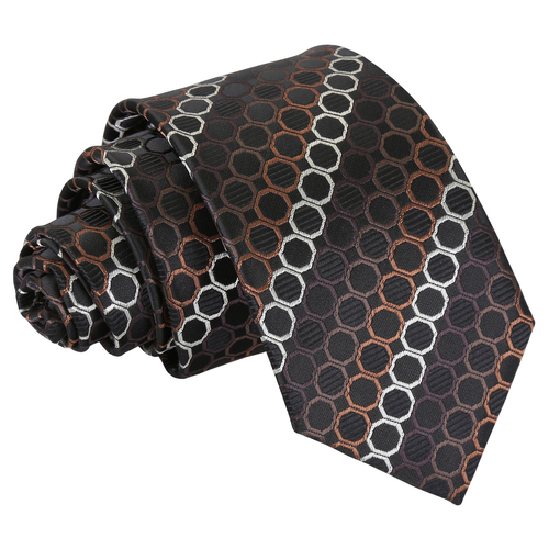Honeycomb Polka Dot Slim Tie - Black, Brown & Silver