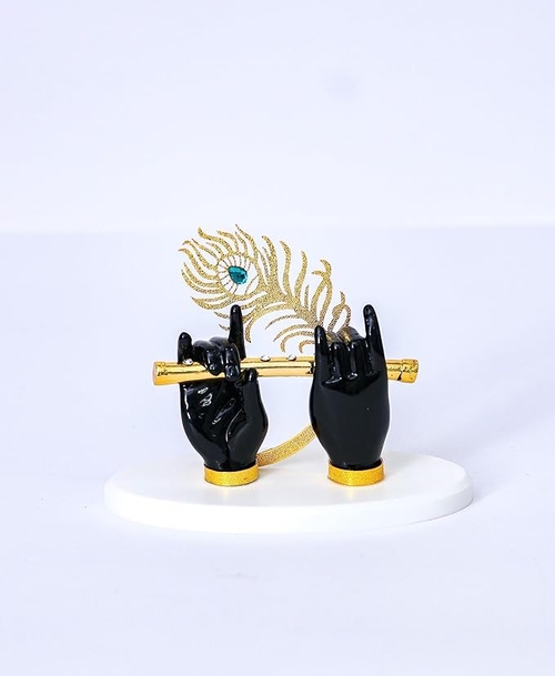 Lord Krishna Hand with Flute 24K Gold Plated Decor Piece Black