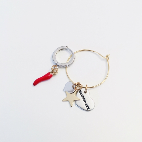 Matchy Earrings, Matchy Hoop Earrings with Red Horn Charm and Gold