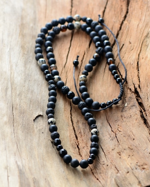 Men Necklace Quality Matte Black Onyx Lava Energy