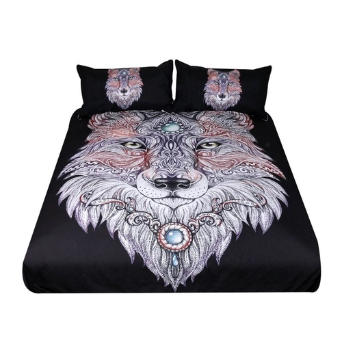 Tattoo Head Wolf Bedding Set Wild Beast Boys Duvet