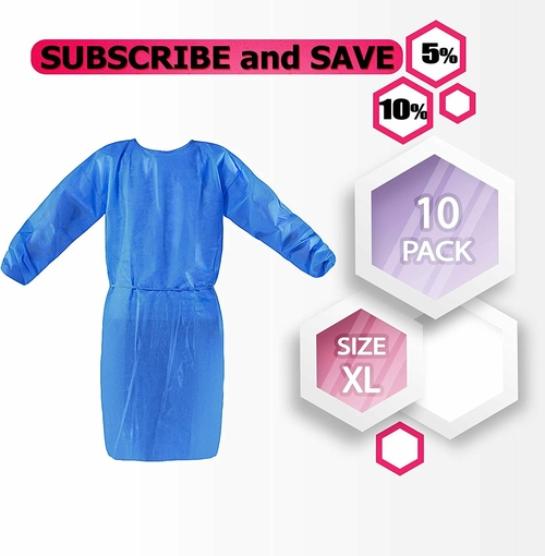 Polyethylene Isolation Gowns. Pack of 10 Blue Disposable Gowns