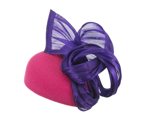 Fuchsia & purple winter pillbox with silk abaca trim