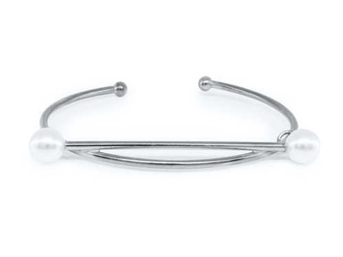 Fronay 326146B Swarovski Pearl Bar Bangle Bracelet in Rhodium Plated S