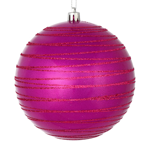 Vickerman N187870D 6 in. Fushia Candy Ball Ornament with Glitter Lines