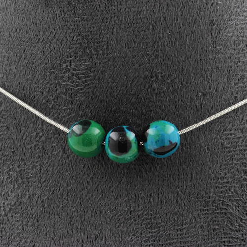 Tinted Chrysocolla 8 mm 3 beads necklace. 