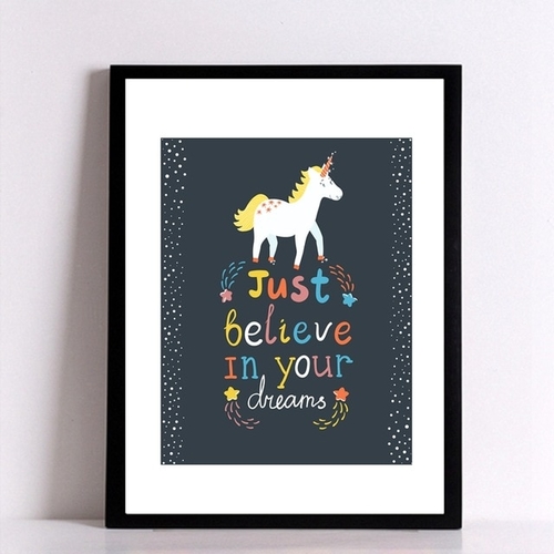 Cartoon Dream Inspiration Quote Prints Unicorn