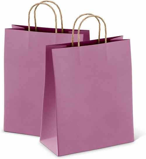 Purple Shopping Bags Bulk Pack of 25 Large Paper Bags 8 x 4.75 x 10.5