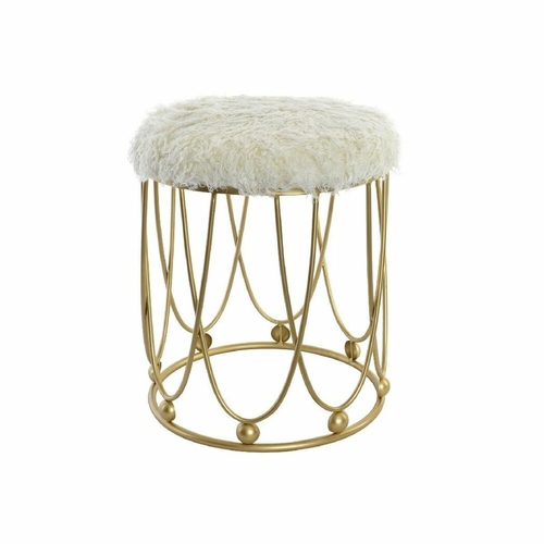 Footrest DKD Home Decor Golden Metal Polyester Velvet White (40 x 40 x