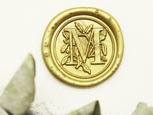 Alphabet Letter with leaf , Wax Seal Stamp , Roman Capital Initial