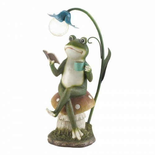 Summerfield Terrace 10018963 Frog On A Mushroom Solar Statue, Blue