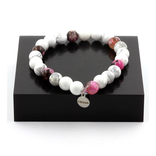 Howlite + Brown Pink Agate Bracelet 8 mm Beads.