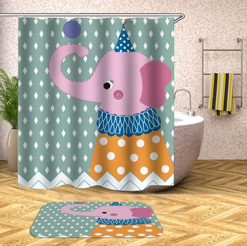 Childish Elephant Character Shower Curtain