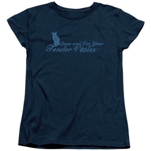 Trevco Tender Vittles-Come And Get Em Short Sleeve Womens Tee- Navy - 