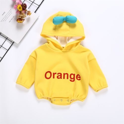 Baby Super Cute Casual Orange Hooded Bodysuit