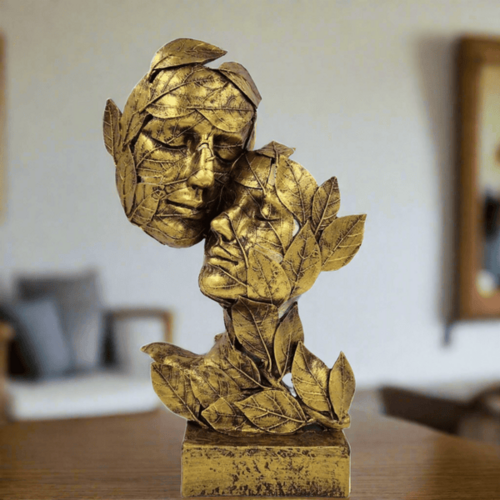 ALiLa Golden Leaf Couple Faces Statue Showpiece Idol for Gifting
