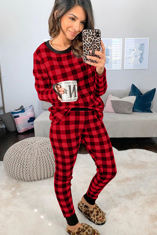 Red Plaid Two Pieces Loungewear
