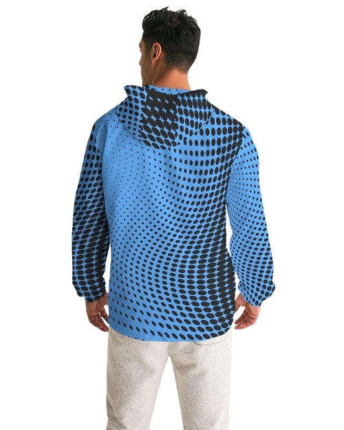 Mens Hooded Windbreaker - Blue Polka Dot Water Resistant Jacket - Jl1g