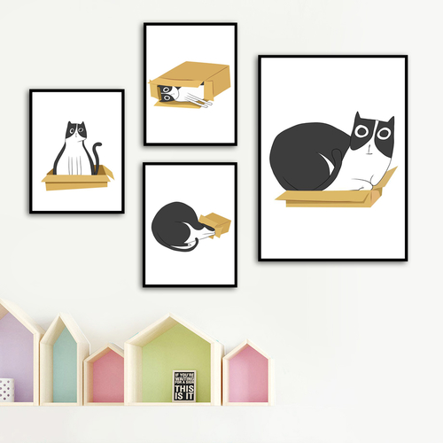 Cat box Canvas Art Prints Nordic Posters