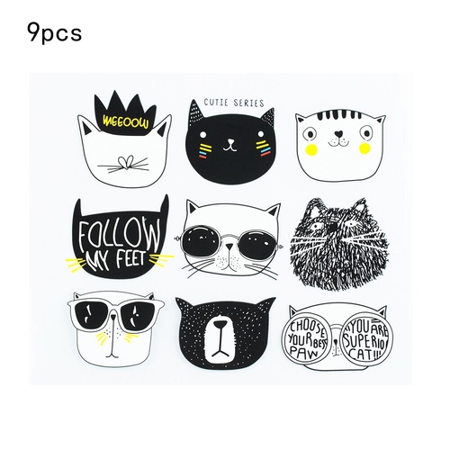 9pcs/Set Heat Transfers Patches Cute Cartoon Cat