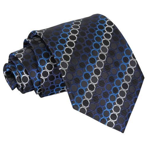 Honeycomb Polka Dot Classic Tie - Black, Blue & Silver