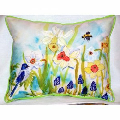 Betsy Drake ZP167 Bird & Daffodils Indoor & Outdoor Throw Pillow- 20 x