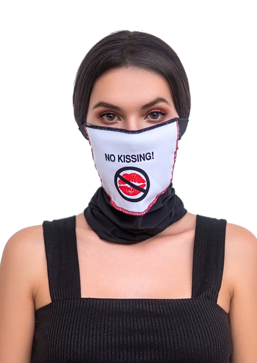 Face/ Neck Bandana Reversable- Black/ Red Lips Print - One Size