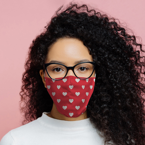 Red with White Hearts Reusable Face Covering - Large