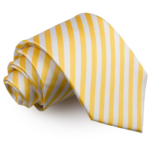 Thin Stripe Classic Tie - White & Yellow