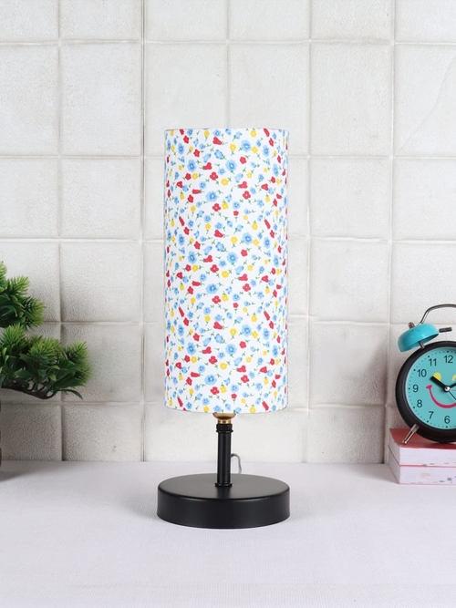 Iron Table lamp with Floral Multicolor Cotton Shade