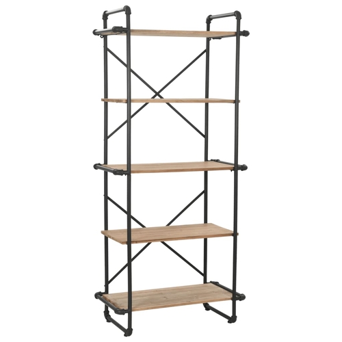 Bookcase Solid Firwood and Steel 31.4"x16.5"x70.8"