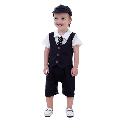 Infant Baby Short Sleeve Gentleman Romper Solid