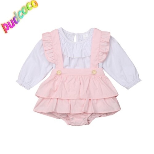 Newborn Kids Baby Girl Ruffle Tops Suspender