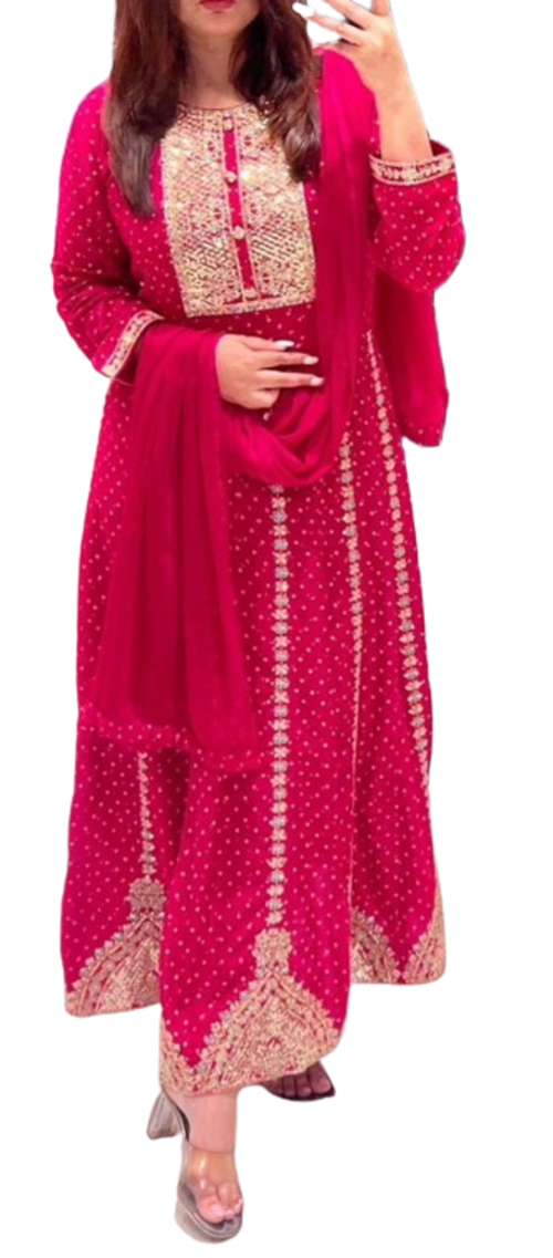 Women's Cotton Kurti Gown With Pant and Dupatta set with Beautiful