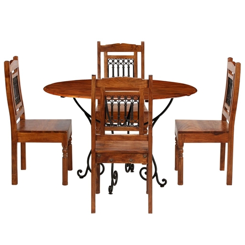 Dining Table Set 5 Piece Solid Acacia Wood with Sheesham Finish