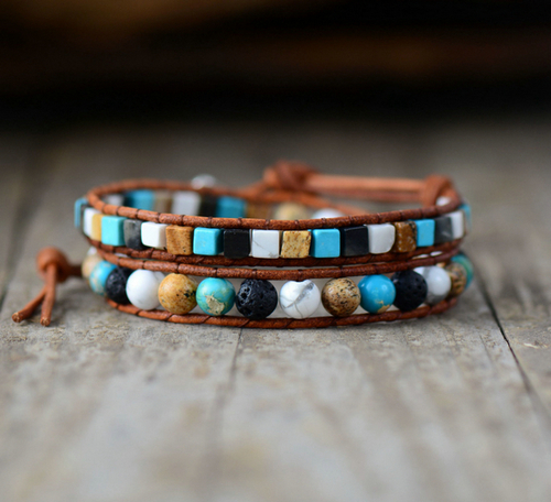 Leather Bracelets Mix Lava Beads Natural Stones 2