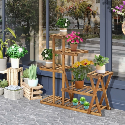 Outsunny Wood Plant Stand 5 Tier Plant Shelf Multiple Flower Pot