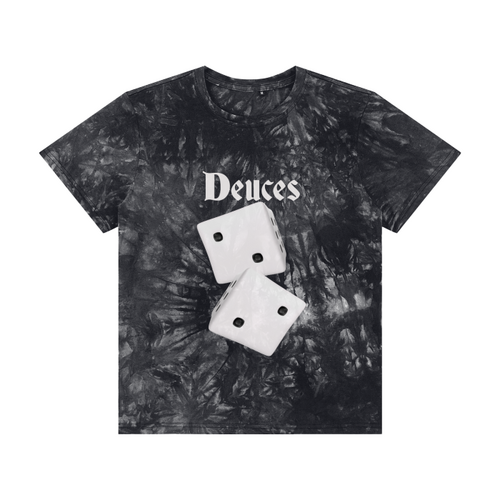 Streetwear Unisex Deuces Black and White Tie-Dye Tee