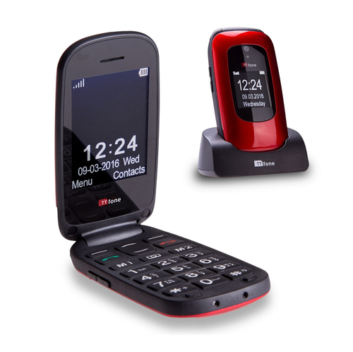 TTfone Lunar TT750 Red Flip Folding Big Button keypad with Easy Menu