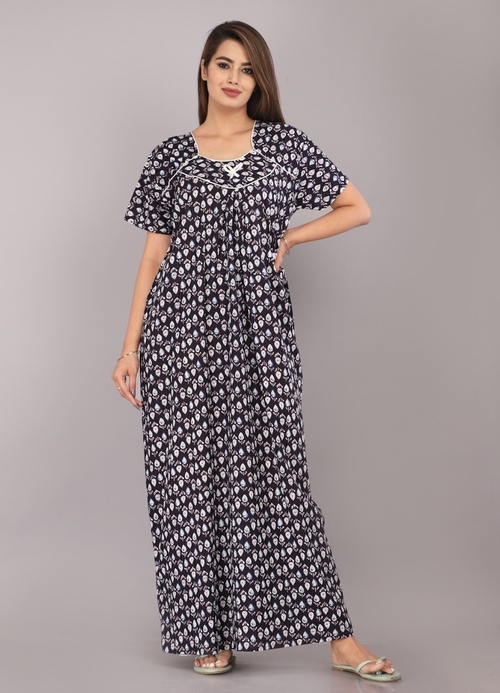 Cotton Ladies Nighty Half Sleeves Fancy Night Nighties Gown Maxi for