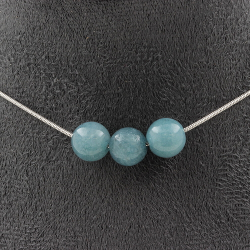 Aquamarine 3 beads 8 mm necklace.