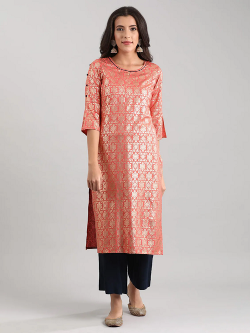 Women's Embelished  straight kurta (Size-XL) (Color-RUST)