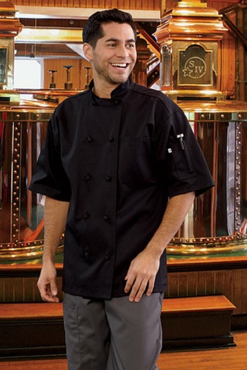 Uncommon Threads 0484-0104 Monterey Chef Coat in Black - Large